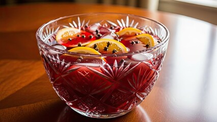 Fresh Fruit Salad in Crystal Bowl.