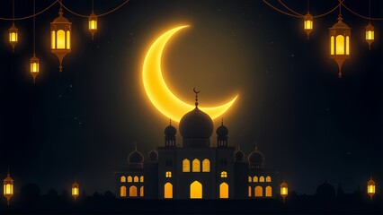 Elegant Ramadan Kareem  Islamic Greeting Background with Crescent Moon