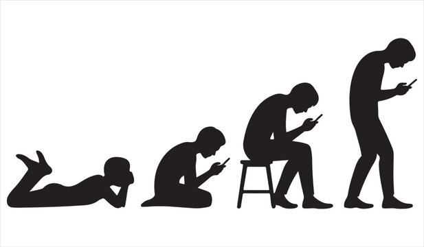 Smartphone addiction evolution concept people silhouettes with mobile phones