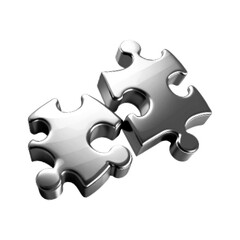 Obraz premium Interlocking jigsaw puzzle pieces in black and white halftone style. Conceptual illustration of connection, teamwork and problem solving, minimal modern graphic design isolated on white background.