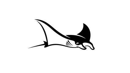 Stylized Black and White Manta Ray Illustration.