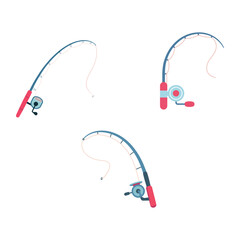 Modern Fishing Rod And Reel With Bait Flat Vector Design