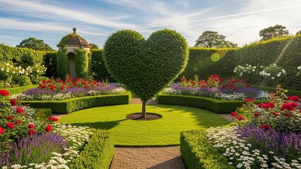 Beautiful Heart Shaped Tree Garden Landscape.