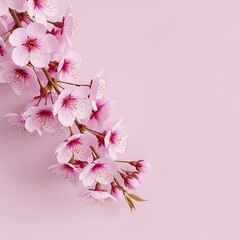 Delicate pink cherry blossoms blooming on soft pastel background