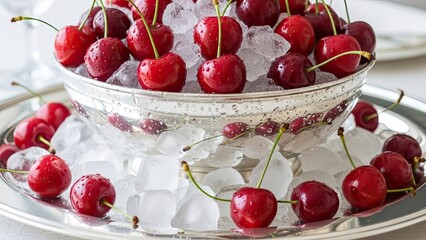 Cherries in Bowl on Ice.