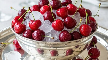 Cherries in a Glass Bowl.