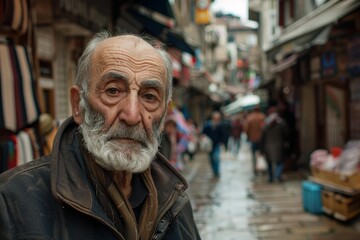 Obraz premium Elderly turkish man standing in a traditional market in safranbolu, karabuk province, turkey