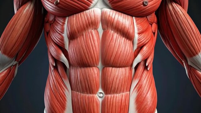 Detailed anatomical illustration of human musculature, showcasing muscle groups.