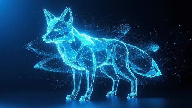 Abstract digital fox illustration on dark background with glowing lines