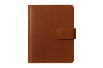 Brown leather bifold planner journal with snap closure
