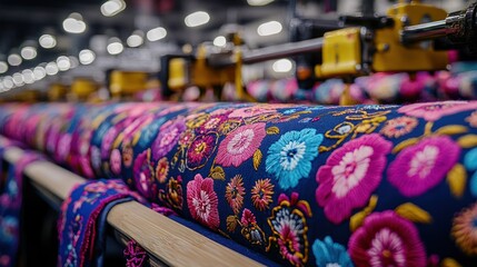 Colorful embroidered fabric on automated loom