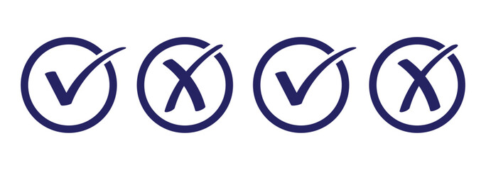 Check mark icons button set. yes or no checkmark sign. Check box icon with right and wrong buttons. black tick box and black cross symbol