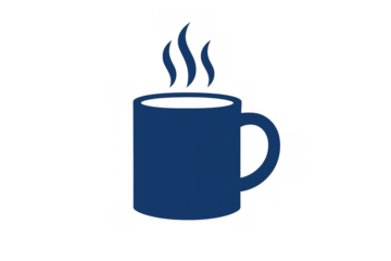 Steaming hot beverage illustration. Blue coffee cup graphic. Warm morning drink icon. Cafe menu symbol