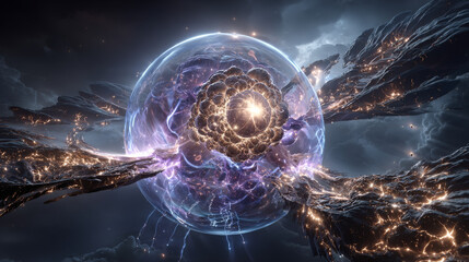 3D rendering of the evolution of stars. The surface of a massive neutron star with large-scale atmospheric disturbances and plasma outbursts