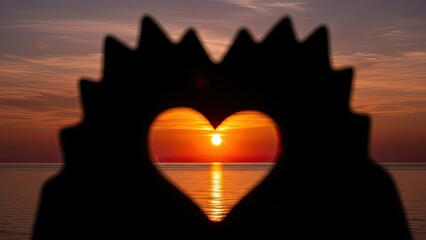 Couple Watching Sunset Together Silhouetted.