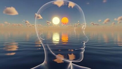 Double Exposure Human Head with Sky.