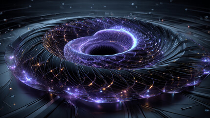 3D rendering spiral bright vortex flows of light on a surface with lines. Colorful decorative backgrounds for presentations, holidays, filming. Cover design template, business flyer layout, wallpaper