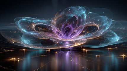 3D rendering spiral bright vortex flows of light on a surface with lines. Colorful decorative backgrounds for presentations, holidays, filming. Cover design template, business flyer layout, wallpaper