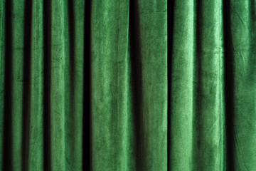 Green Velvet Curtain Texture with Vertical Folds