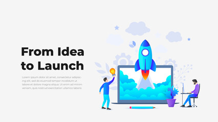 Startup Launch Illustration, From Idea to Product Concept, Business Development Vector Illustration, Creative Process and Innovation