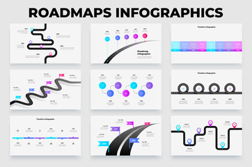 Roadmap Infographic Presentation Template, Timeline Diagram Set, Business Planning Roadmap Collection, Strategy Timeline Vector