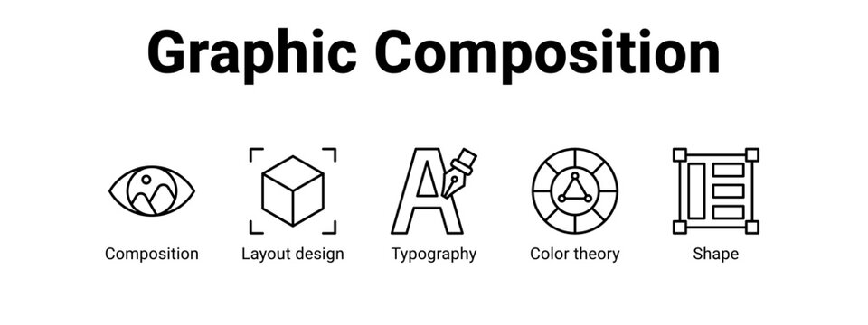 Graphic Composition web banner icon vector illustration concept for  with icon of Composition, Layout design, Typography.