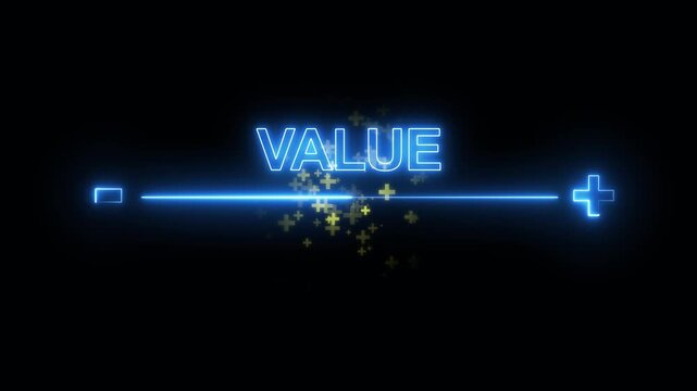 Glowing neon value added virtual icon animation . concept of increase value added business and service,market,Benefits, Growth, Quality control icon animation .neon sign .