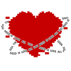 Modern vector red Heart with trendy Glitch effect and bold love message. Trendy geometric red Heart isolated transparent background. Glitch effect heart sticker with illusion of distorted. EPS 10