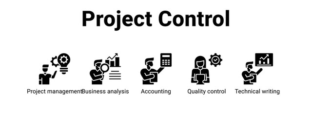 Project Control web banner icon vector illustration concept for  with icon of Project management, Business analysis, Accounting, Quality.