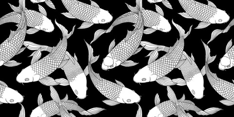 Long pattern modern koi carp pattern image that can be connected on all sides for use in decorative design and wallpaper.