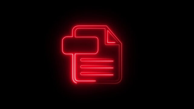 Neon document icon with glowing Red on black background image photo