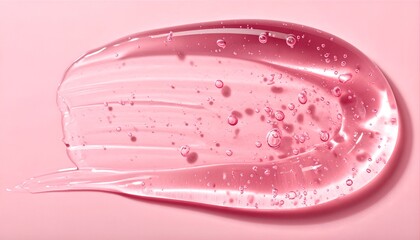 Pink Cosmetic Gel Smear Texture with Bubbles for Skincare and Beauty Product Branding on Pastel Background
