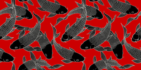 Long pattern modern koi carp pattern image that can be connected on all sides for use in decorative design and wallpaper.