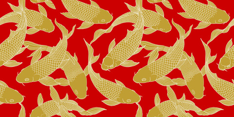 Long pattern modern koi carp pattern image that can be connected on all sides for use in decorative design and wallpaper.