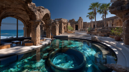Amazing tourist places of Israel. Caesarea. Near the place of excavation
