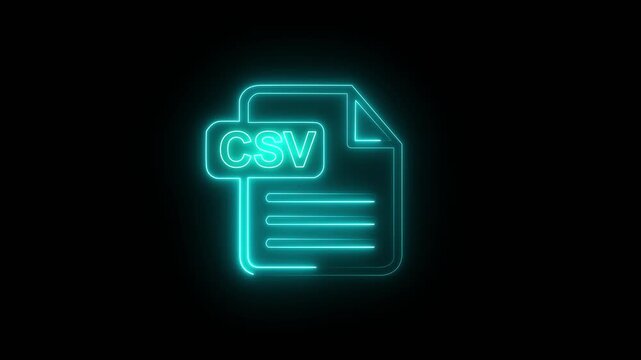 Neon CSV file icon glowing cyan on black background image photo