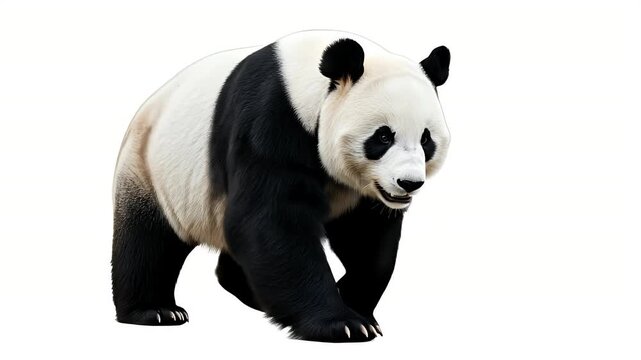 Giant Panda Walking on White Background Isolated Studio Shot.