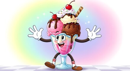 Cartoon Ice Cream Characters with Gloves.