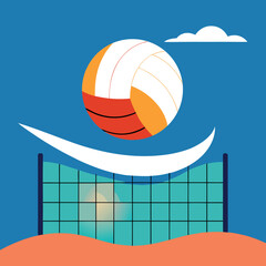 Volleyball over a-net in-mid air action sporty 