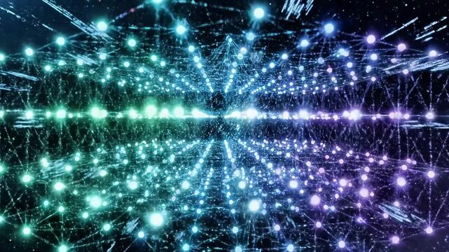 A vibrant abstract representation of interconnected networks and sparkling lights