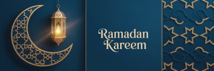 Ramadan Kareem Greeting with Crescent Moon Lantern islamic arabic eid festival religion faith muslim