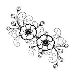 Floral illustration with intricate details and swirling patterns