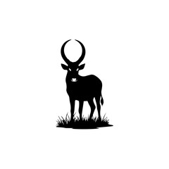 A majestic antelope stands proudly on a grassy terrain, viewed from the side in a simple illustration.
