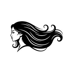 Illustration of a woman's profile with flowing hair in a serene and elegant pose