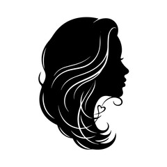 Serene Woman Silhouette with Flowing Hair in Profile View