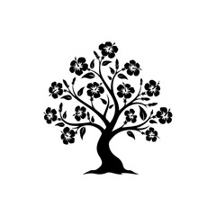 A beautiful tree with flowers and leaves in full bloom from a front viewpoint