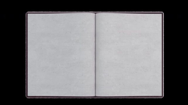 Classic reddish-brown hardcover book opening and closing: Blank textured pages for text or image overlay - created by 3D modeling ProRes 4444 XQ with Alpha animation.