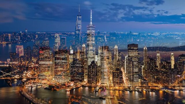 Stunning Aerial View of New York City at Night.