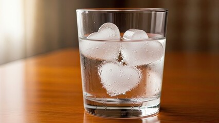 Glass of Ice Water on Wooden Table.