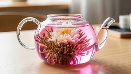 Glass Teapot with Floral Infusion.
